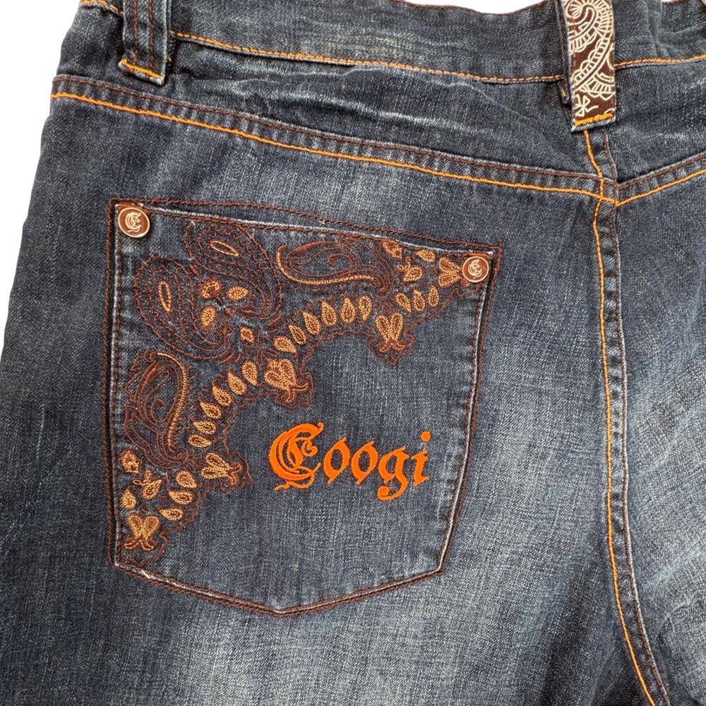 Coogi Mens Blue Denim Paisley Embroidered Shorts Relaxed Fit Y2K Streetwear